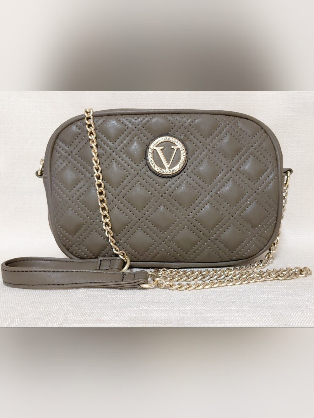 VERA NEW YORK *Quilted Olive Crossbody with Gold Emblem and Chain